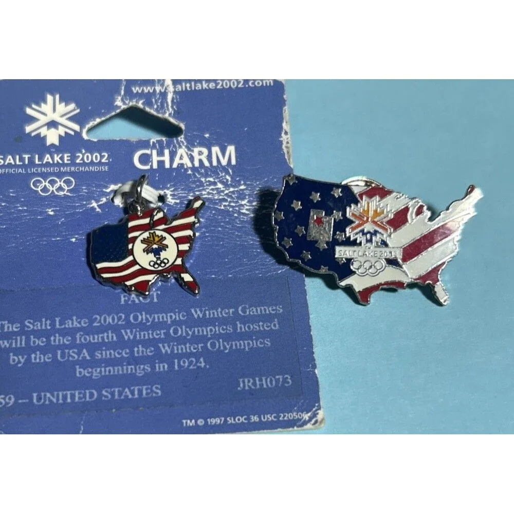 2002 Salt Lake City, Utah USA Red,White &Blue Olympic Charm and pin